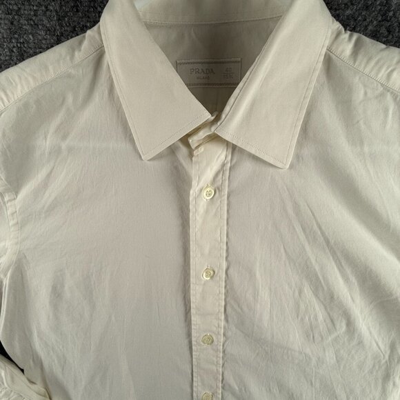 PRADA Other - PRADA Size 40 (15.75) Long Sleeve Button Up Men Cotton Stretch Designer Ivory